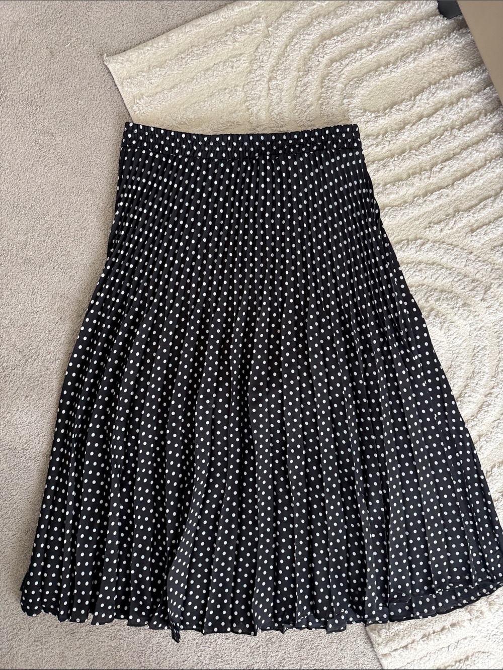 Max Studio Black Polka Dot Pleated Midi Skirt Large